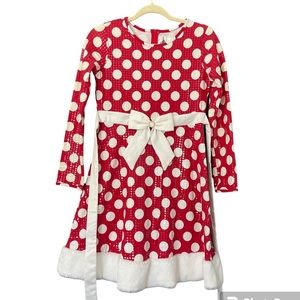 Rare Editions Girl’s Polka Dot Faux Fur Red Holiday Dress - Size 16